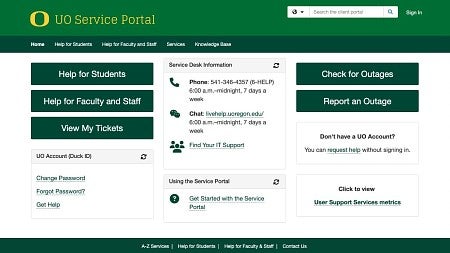 UO Service Portal homepage