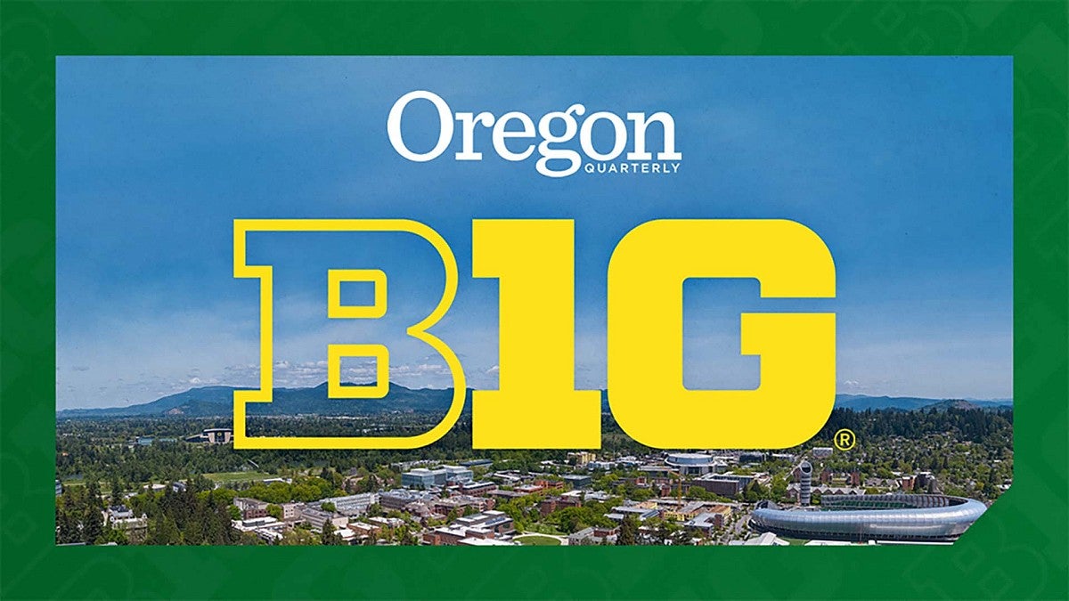 Big 10 logo over campus aerial photo